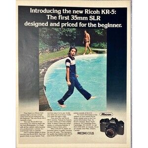 Ricoh KR5 Camera First 35mm SLR: Boy walking on Air" Vintage Print Ad 1979